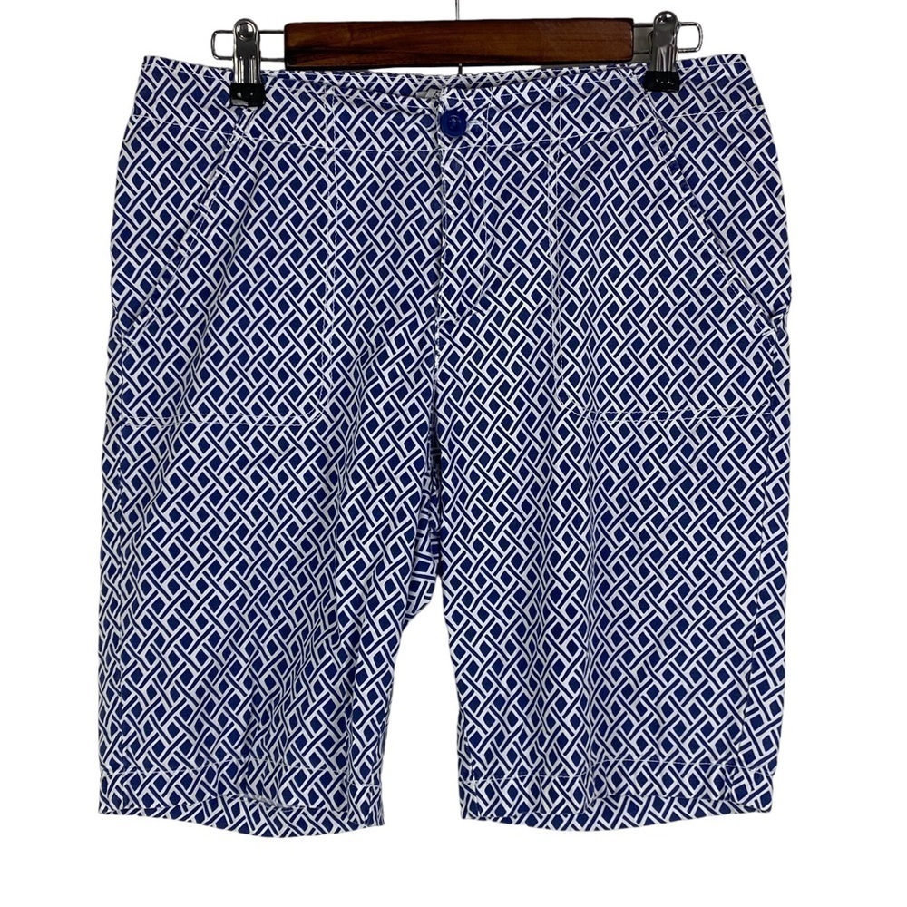 Caribbean Joe Navy‎ Blue Diamond Pattern Bermuda Shorts Women's 6